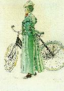 Carl Larsson fru grosshandlare eriksson-kvinna vid cykel oil on canvas